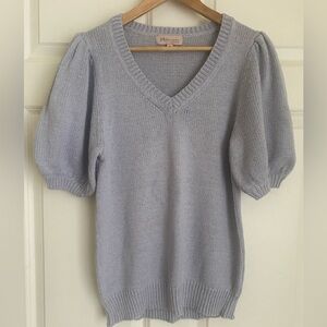Philosophy 100% Cotton Puff Sleeve Sweater V-Neck Light Blue Size M